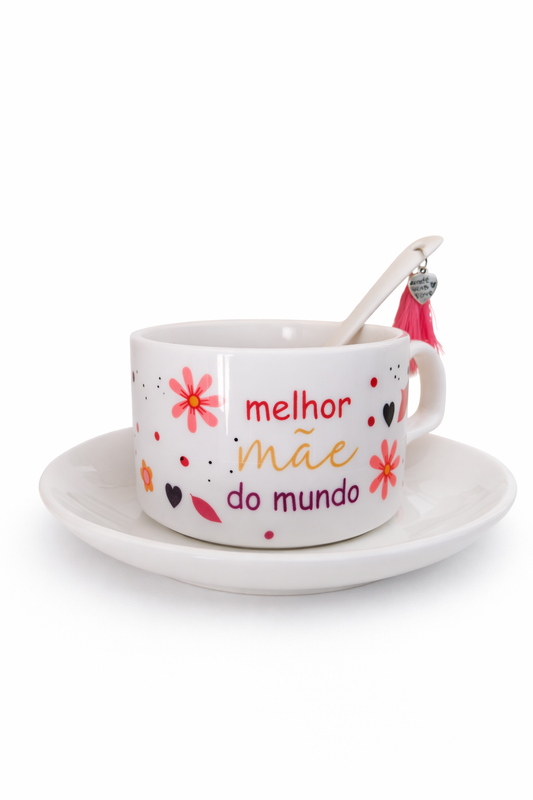 Conjunto de Canecas com Colher – Chá e Abatanado