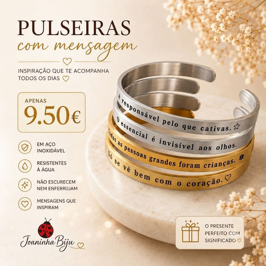 Pulseira em Aço Inoxidável Ajustável com Frases