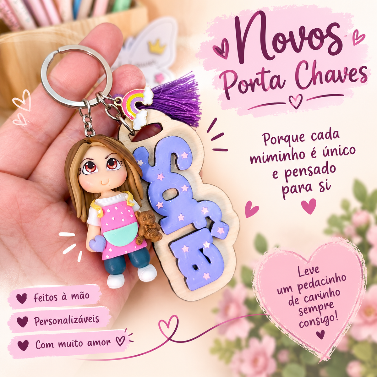 Porta-Chaves Personalizado com Nome em Madeira